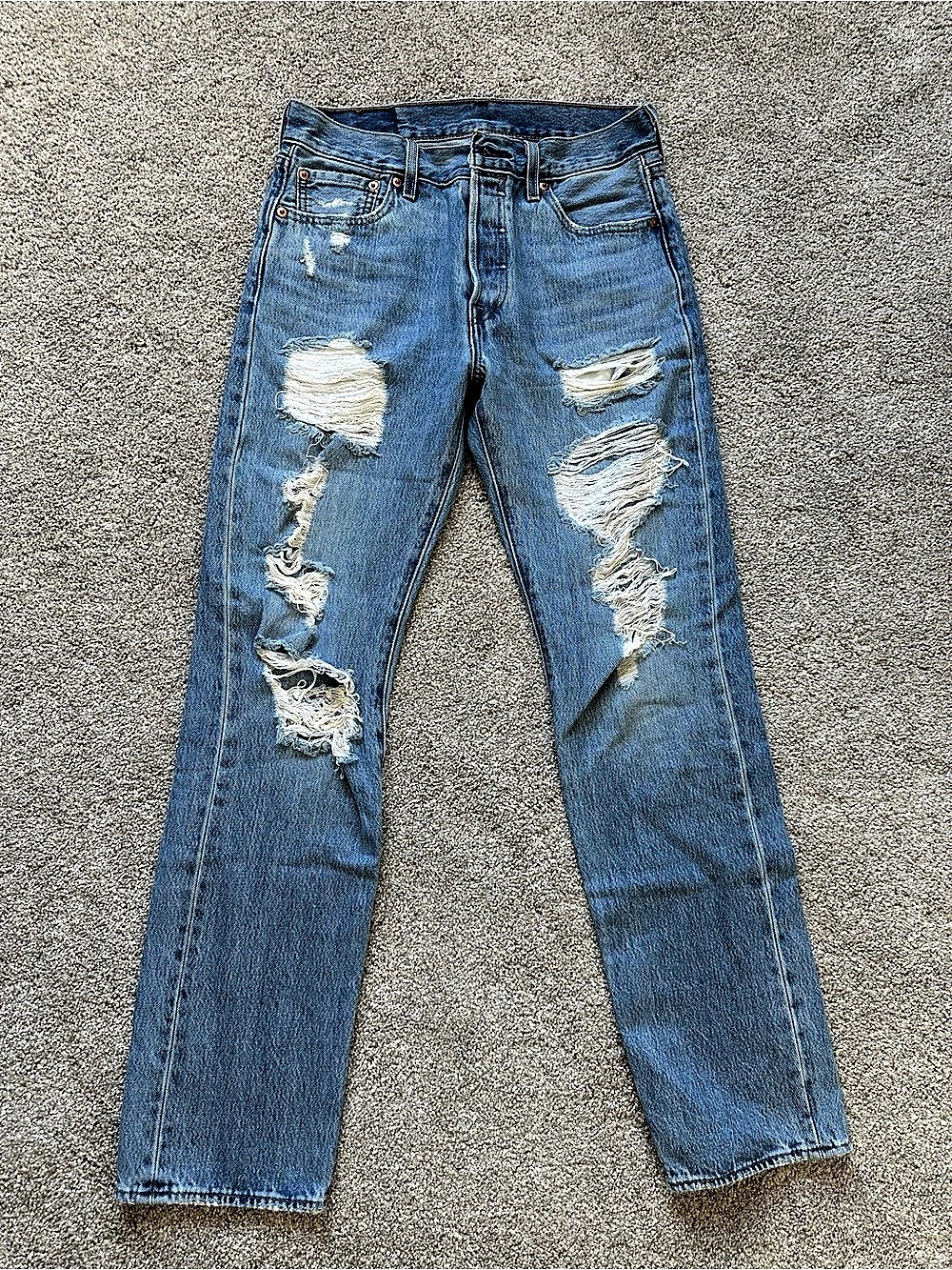 Levi's 501 Original Fit Distressed Jeans Distressed Straight Leg Jeans in Blue